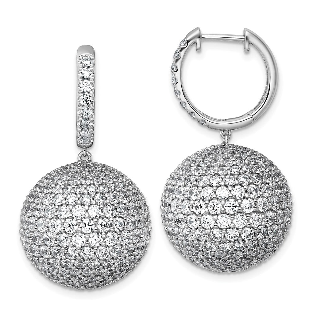 14k White Gold 13 7/8 carat Lab Grown Diamond VS+ F+ Pave Ball Complete Dangle Hoop Earrings