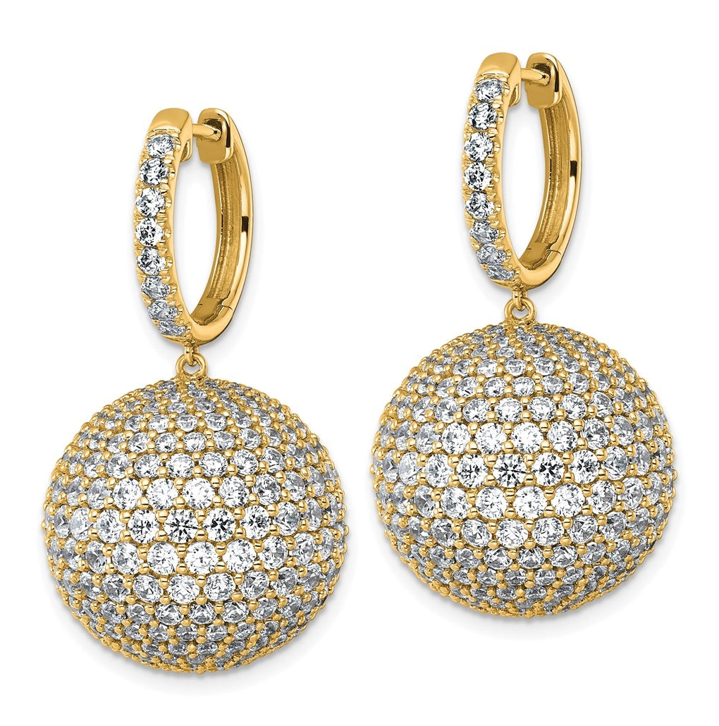 14k Yellow Gold 13 7/8 carat Lab Grown Diamond VS+ F+ Pave Ball Complete Dangle Hoop Earrings