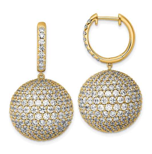 14k Yellow Gold 13 7/8 carat Lab Grown Diamond VS+ F+ Pave Ball Complete Dangle Hoop Earrings