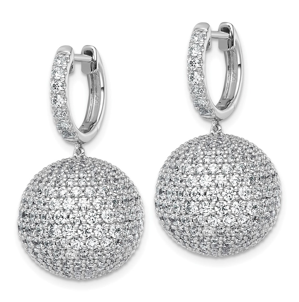 14k White Gold 9 1/2 carat Lab Grown Diamond VS+ F+ Pave Ball Complete Dangle Hoop Earrings