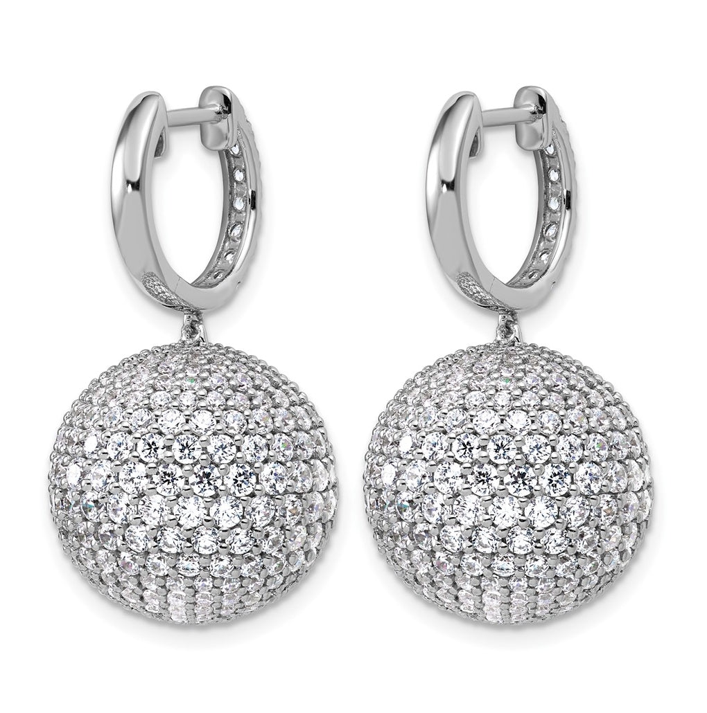 14k White Gold 9 1/2 carat Lab Grown Diamond VS+ F+ Pave Ball Complete Dangle Hoop Earrings