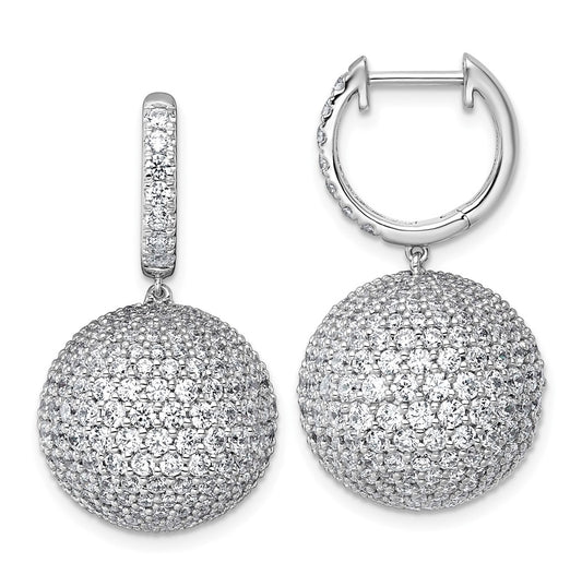 14k White Gold 9 1/2 carat Lab Grown Diamond VS+ F+ Pave Ball Complete Dangle Hoop Earrings