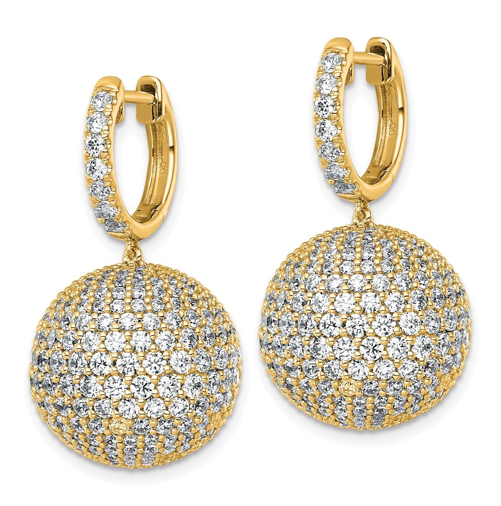 14k Yellow Gold 9 1/2 carat Lab Grown Diamond VS+ F+ Pave Ball Complete Dangle Hoop Earrings