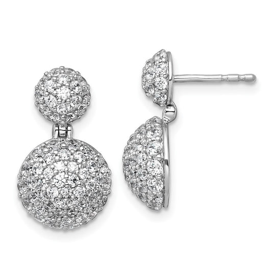 14k White Gold 2 1/8 carat Lab Grown Diamond VS+ F+ Pave Ball Complete Dangle Post Earrings