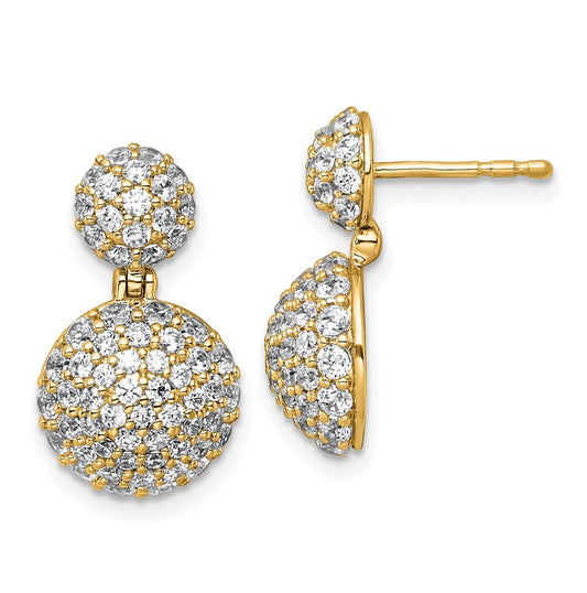 14k Yellow Gold 2 1/8 carat Lab Grown Diamond VS+ F+ Pave Ball Complete Dangle Post Earrings