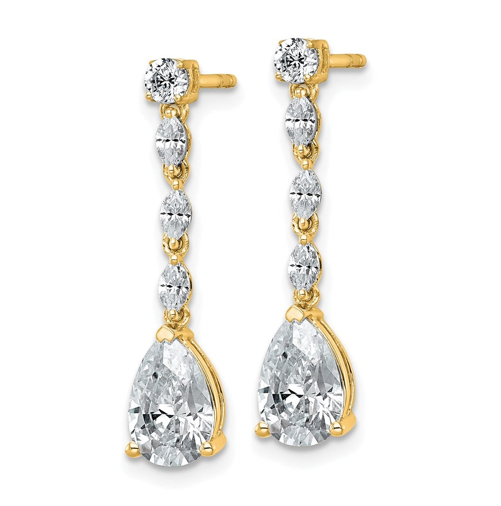 14k Yellow Gold 2 1/2 carat Lab Grown Diamond VS+ F+ Complete Fashion Dangle Post Earrings