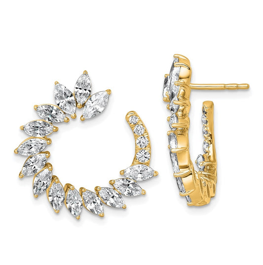 14k Yellow Gold 3 3/4 carat Lab Grown Diamond VS+ F+ Complete Fashion J-Hoop Post Earrings