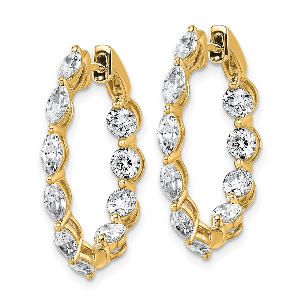 14k Yellow Gold 3 1/5 carat Lab Grown Diamond VS+ F+ Complete Hinged In and Out Hoop Earrings