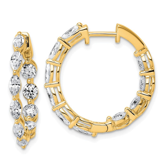 14k Yellow Gold 3 1/5 carat Lab Grown Diamond VS+ F+ Complete Hinged In and Out Hoop Earrings
