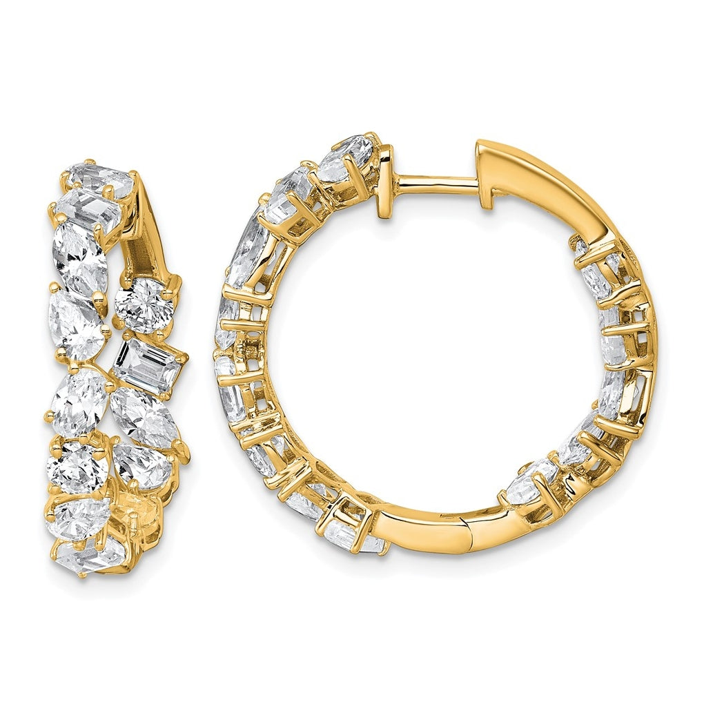 14k Yellow Gold 4 1/2 carat Lab Grown Diamond VS+ F+ Complete Hinged In and Out Hoop Earrings