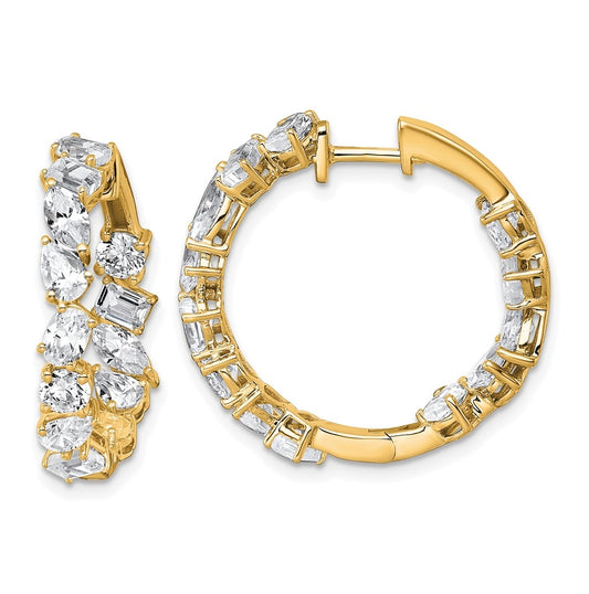 14k Yellow Gold 4 1/2 carat Lab Grown Diamond VS+ F+ Complete Hinged In and Out Hoop Earrings