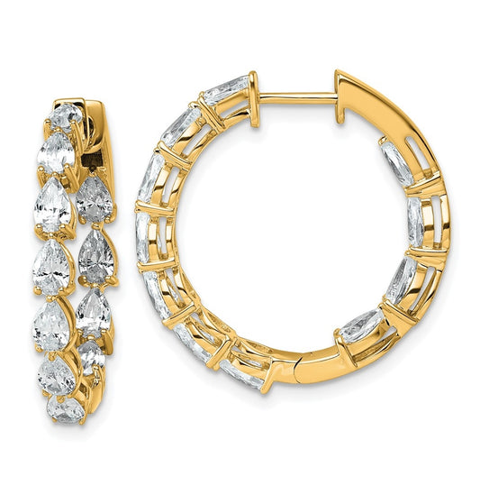 14k Yellow Gold 3 1/3 carat Lab Grown Diamond VS+ F+ Complete Hinged In and Out Hoop Earrings
