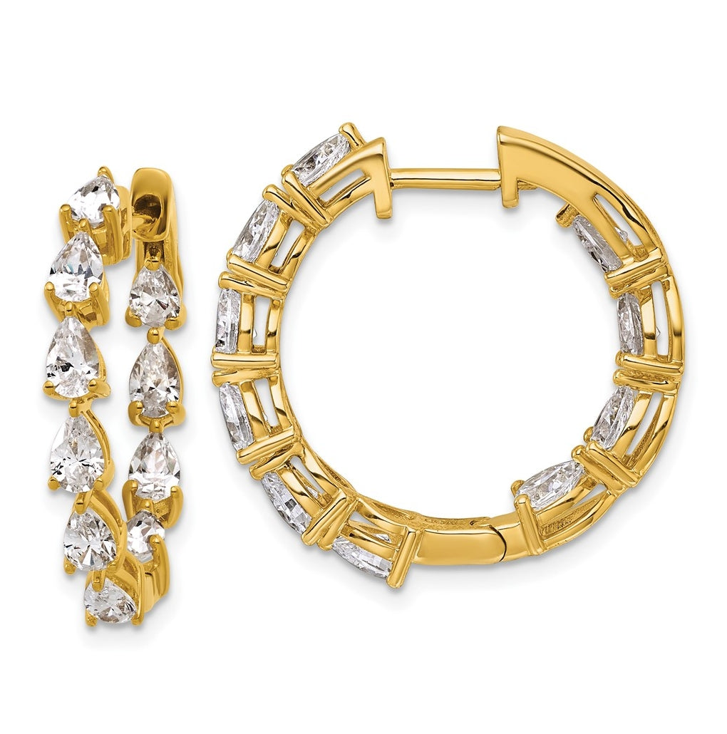 14k Yellow Gold 3 carat Lab Grown Diamond VS+ F+ Complete Hinged In and Out Hoop Earrings