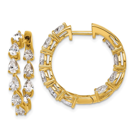 14k Yellow Gold 3 carat Lab Grown Diamond VS+ F+ Complete Hinged In and Out Hoop Earrings