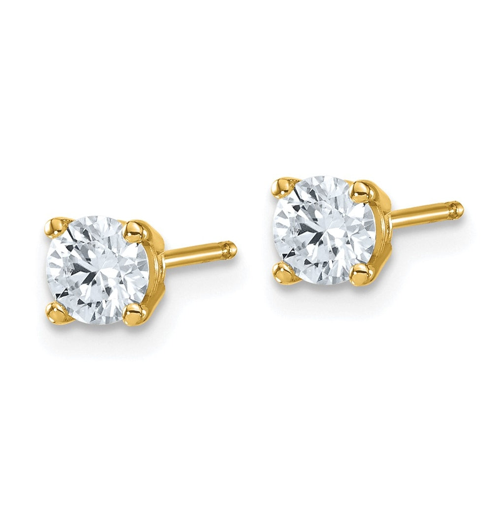 14K Yellow Or White Gold Lab Grown Diamond VS+ F+ Complete Round Angled Profile Four Prong Stud Earrings