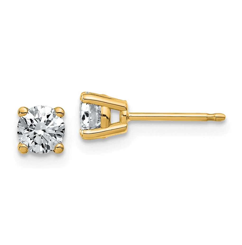 14K Yellow Or White Gold Lab Grown Diamond VS+ F+ Complete Round Angled Profile Four Prong Stud Earrings