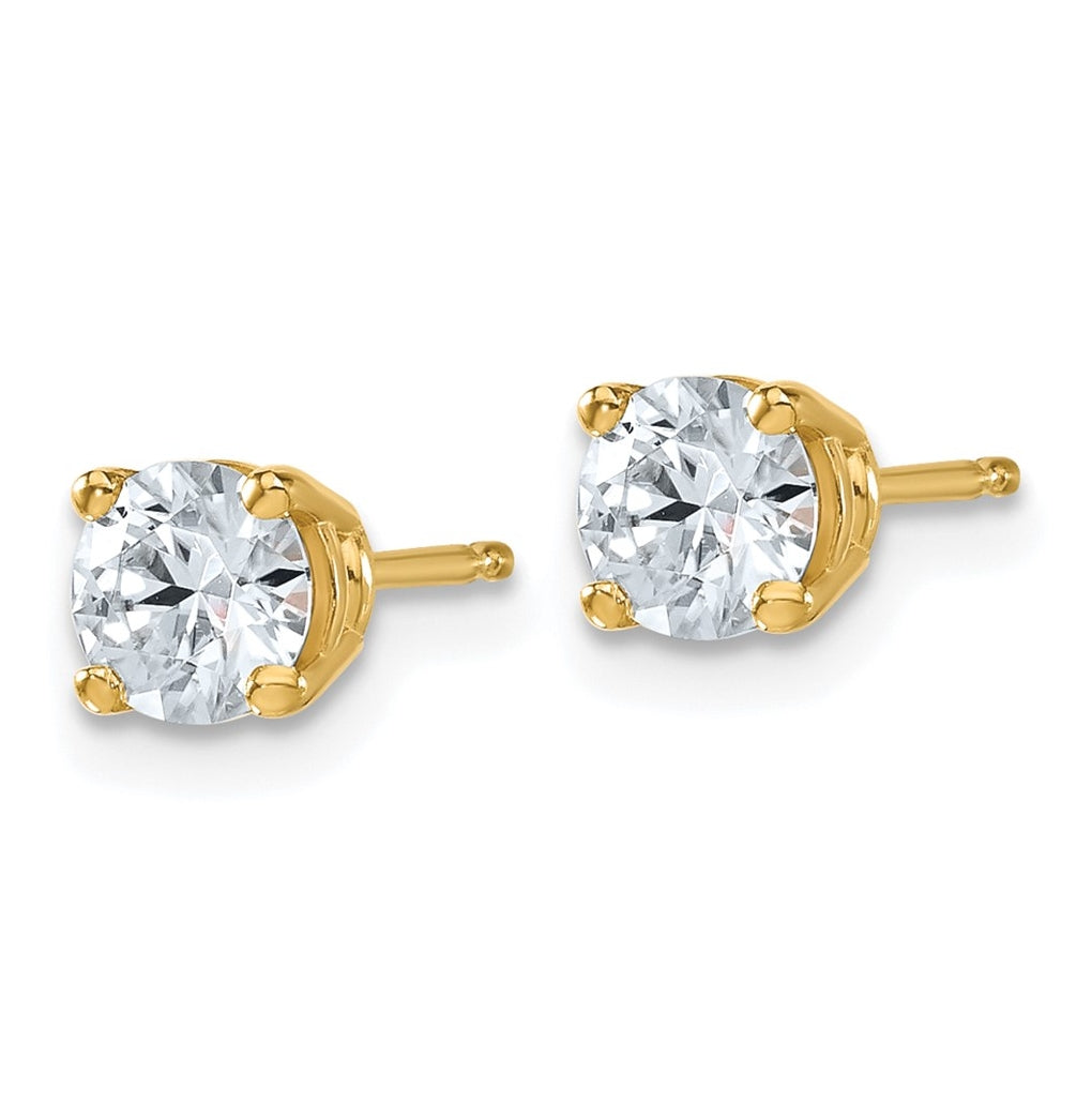 14K Yellow Or White Gold Lab Grown Diamond VS+ F+ Complete Round Angled Profile Four Prong Stud Earrings