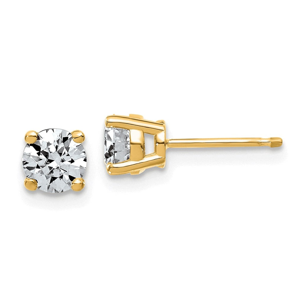 14K Yellow Or White Gold Lab Grown Diamond VS/SI+ G+ Complete Round Angled Profile Four Prong Stud Earrings
