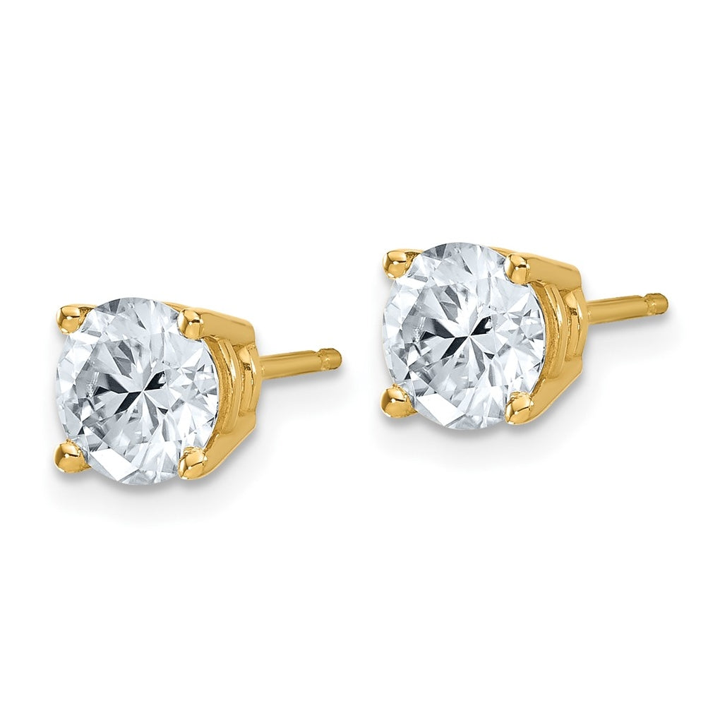 14K Yellow Or White Gold Lab Grown Diamond VS+ F+ Complete Round Angled Profile Four Prong Stud Earrings