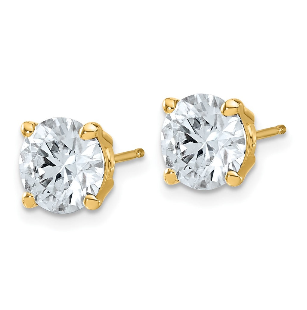 14K Yellow Or White Gold Lab Grown Diamond VS+ F+ Complete Round Angled Profile Four Prong Stud Earrings