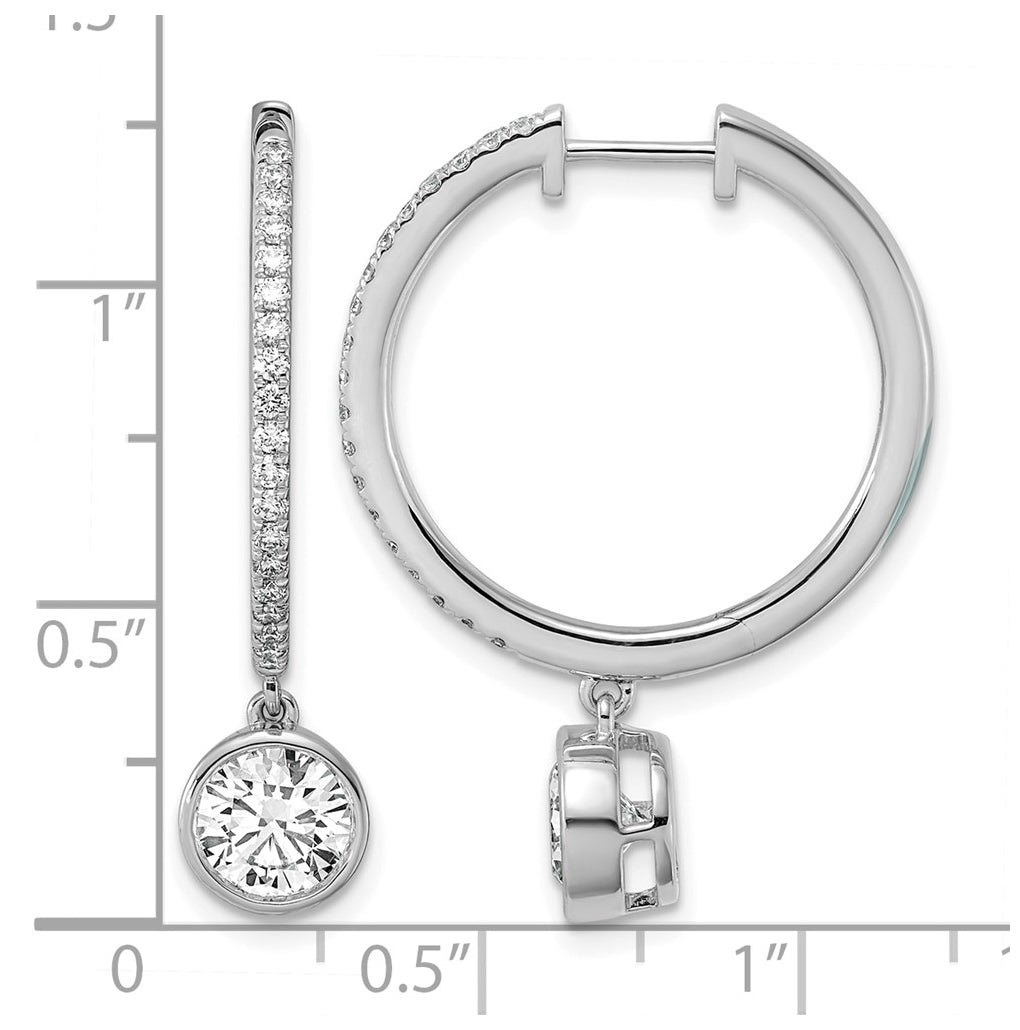 True Origin 14k White Gold 2 3/8 carat Lab Grown Diamond VS+ F+ Complete Round Bezel-Set Dangle In/Out Hoop Earrings