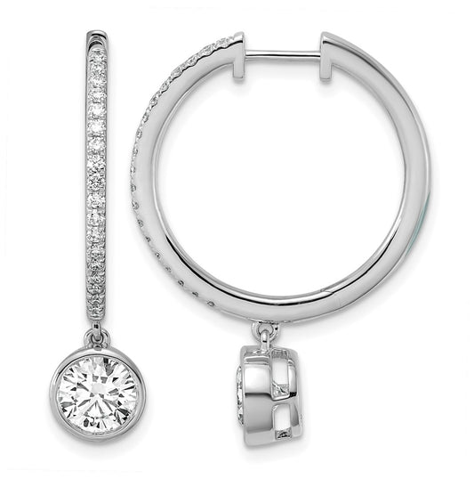 True Origin 14k White Gold 2 3/8 carat Lab Grown Diamond VS+ F+ Complete Round Bezel-Set Dangle In/Out Hoop Earrings