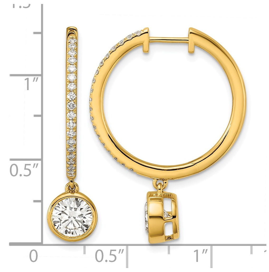 True Origin 14k Yellow Gold 2 3/8 carat Lab Grown Diamond VS+ F+ Complete Round Bezel-Set Dangle In/Out Hoop Earrings