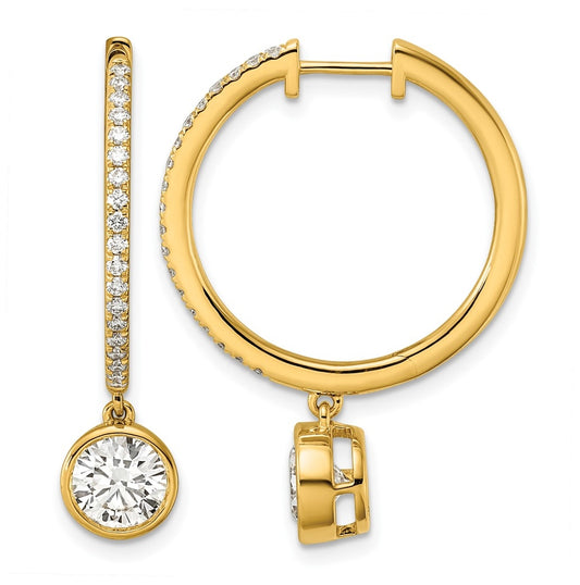 14K Yellow Gold Certified Round Bezel Dangle Lab Grown Diamond VS+ F+ Hoop Earrings
