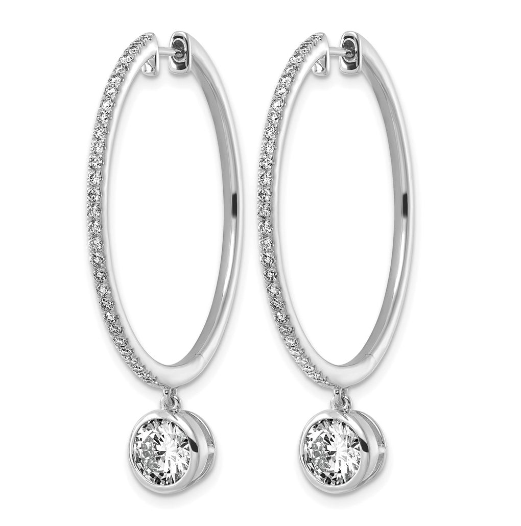 True Origin 14k White Gold 2 5/8 carat Lab Grown Diamond VS+ F+ Complete Round Bezel-Set Dangle In/Out Hoop Earrings