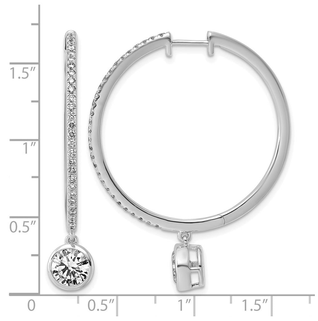 True Origin 14k White Gold 2 5/8 carat Lab Grown Diamond VS+ F+ Complete Round Bezel-Set Dangle In/Out Hoop Earrings