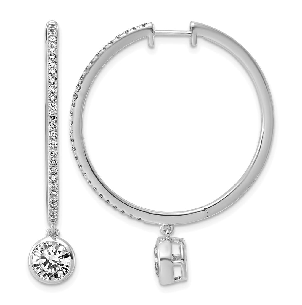 True Origin 14k White Gold 2 5/8 carat Lab Grown Diamond VS+ F+ Complete Round Bezel-Set Dangle In/Out Hoop Earrings