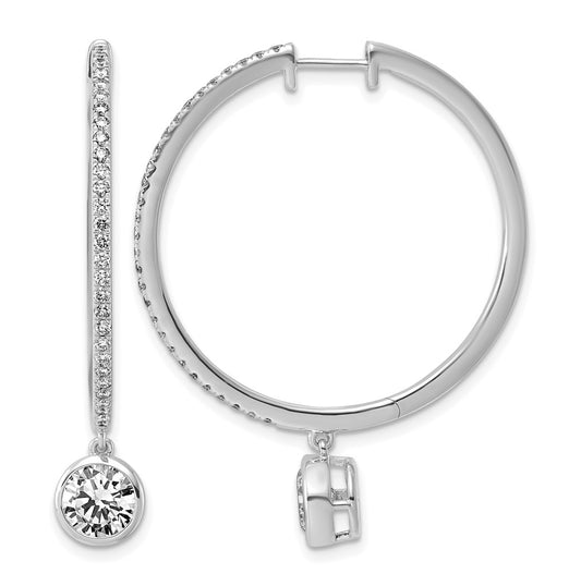 True Origin 14k White Gold 2 5/8 carat Lab Grown Diamond VS+ F+ Complete Round Bezel-Set Dangle In/Out Hoop Earrings