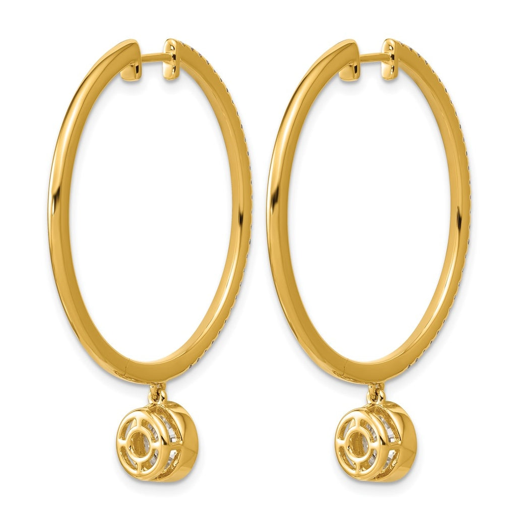 14K Yellow Gold Certified Round Bezel Dangle Lab Grown Diamond VS+ F+ Hoop Earrings