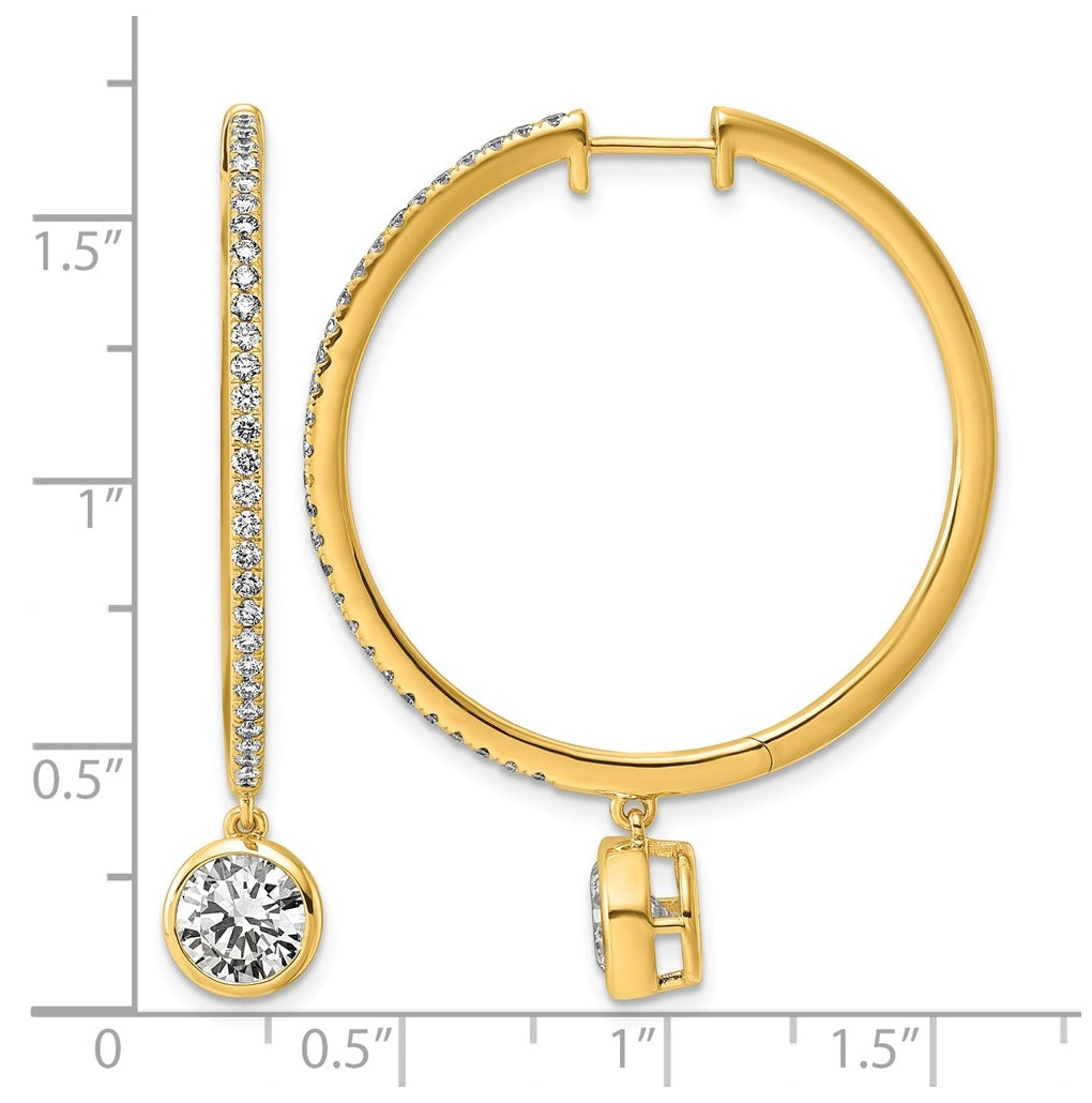 14K Yellow Gold Certified Round Bezel Dangle Lab Grown Diamond VS+ F+ Hoop Earrings