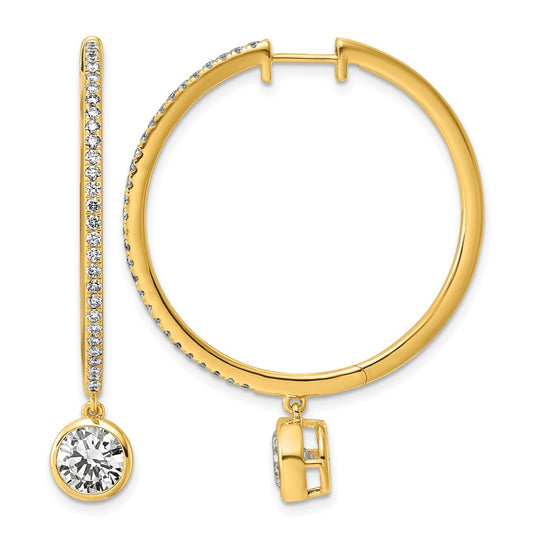 True Origin 14k Yellow Gold 2 5/8 carat Lab Grown Diamond VS+ F+ Complete Round Bezel-Set Dangle In/Out Hoop Earrings
