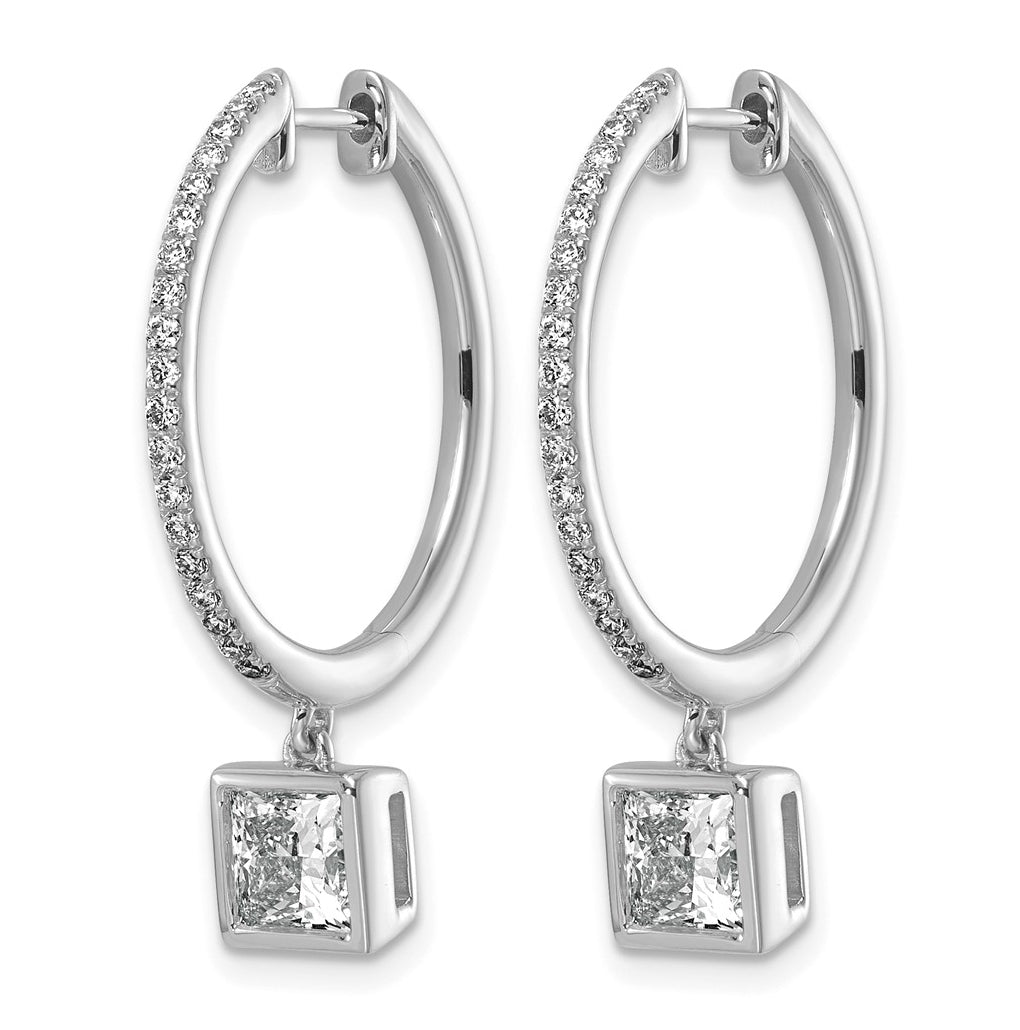 True Origin 14k White Gold 2 3/8 carat Lab Grown Diamond VS+ F+ Complete Square Bezel-Set Dangle In/Out Hoop Earrings