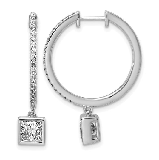 True Origin 14k White Gold 2 3/8 carat Lab Grown Diamond VS+ F+ Complete Square Bezel-Set Dangle In/Out Hoop Earrings