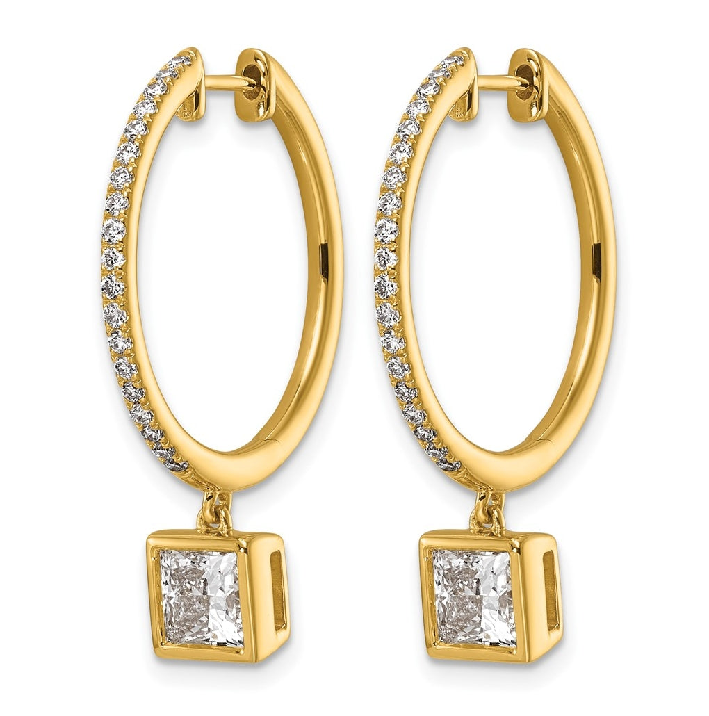 True Origin 14k Yellow Gold 2 3/8 carat Lab Grown Diamond VS+ F+ Complete Square Bezel-Set Dangle In/Out Hoop Earrings