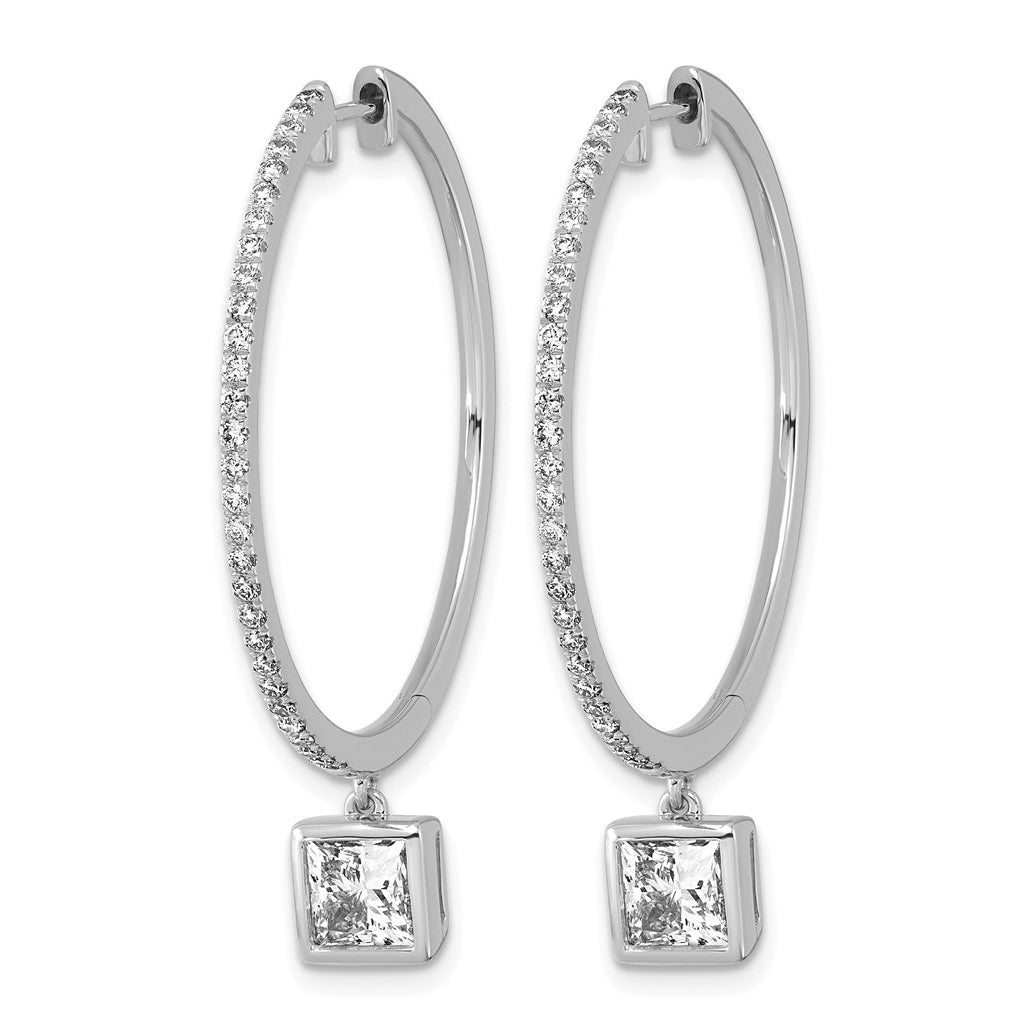 True Origin 14k White Gold 2 5/8 carat Lab Grown Diamond VS+ F+ Complete Square Bezel-Set Dangle In/Out Hoop Earrings