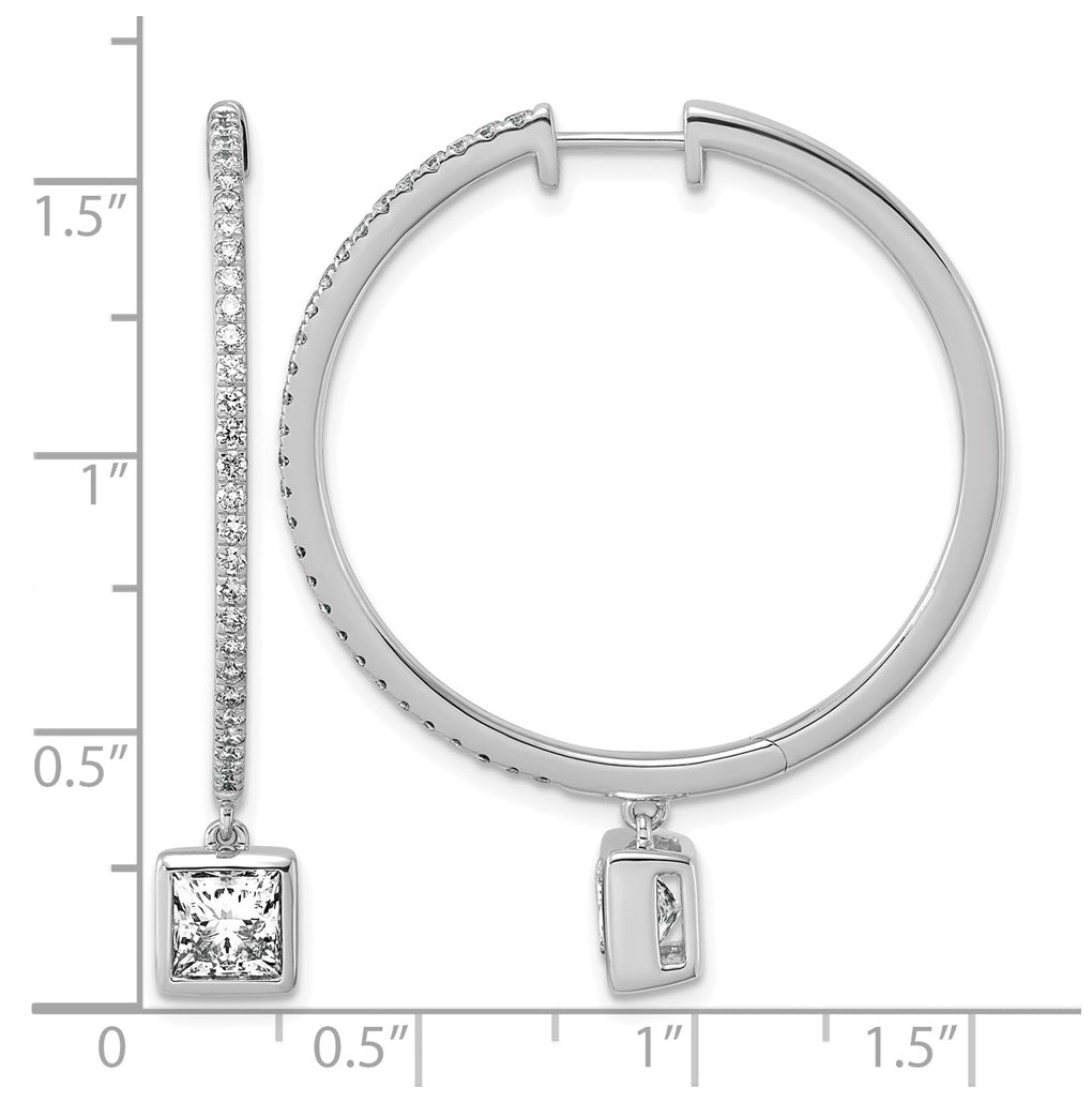 True Origin 14k White Gold 2 5/8 carat Lab Grown Diamond VS+ F+ Complete Square Bezel-Set Dangle In/Out Hoop Earrings