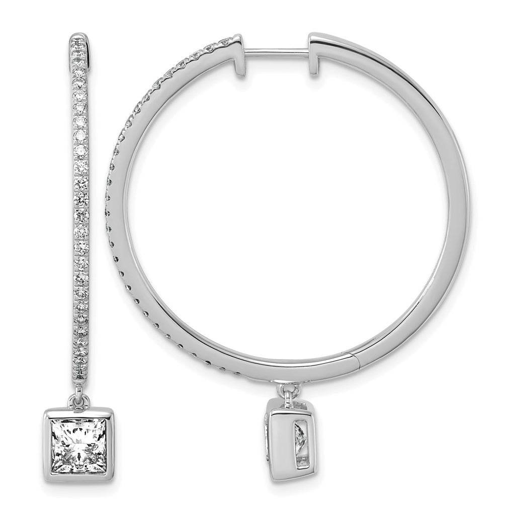 True Origin 14k White Gold 2 5/8 carat Lab Grown Diamond VS+ F+ Complete Square Bezel-Set Dangle In/Out Hoop Earrings