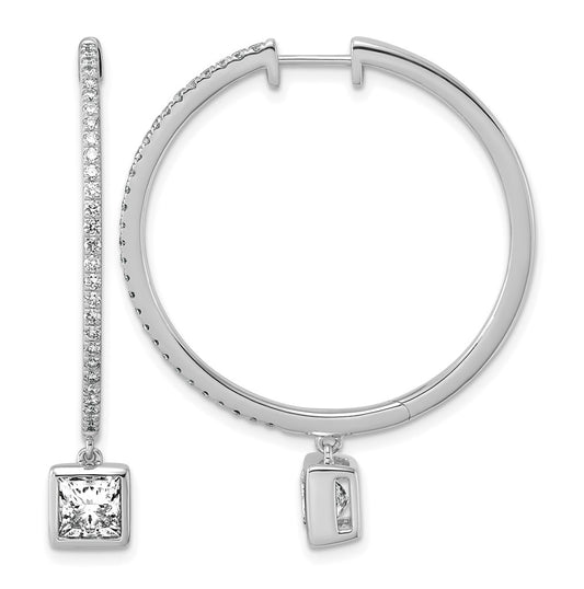 True Origin 14k White Gold 2 5/8 carat Lab Grown Diamond VS+ F+ Complete Square Bezel-Set Dangle In/Out Hoop Earrings