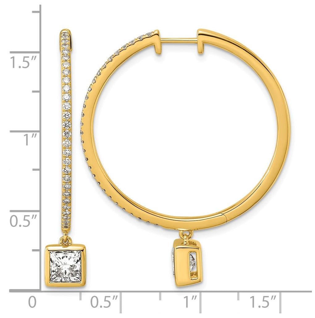 True Origin 14k Yellow Gold 2 5/8 carat Lab Grown Diamond VS+ F+ Complete Square Bezel-Set Dangle In/Out Hoop Earrings