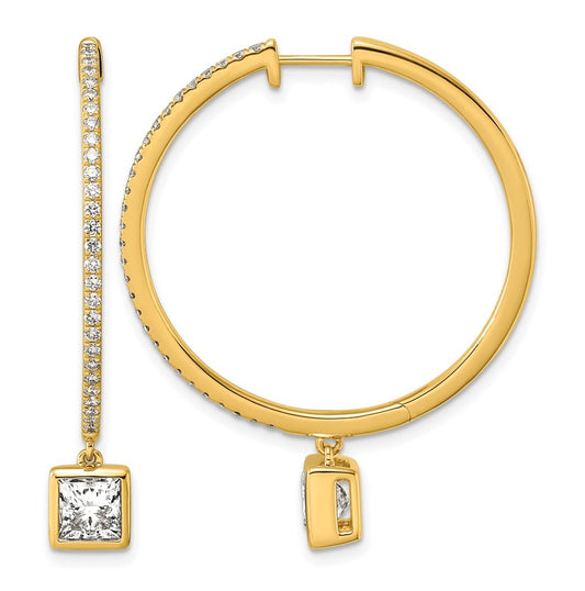 True Origin 14k Yellow Gold 2 5/8 carat Lab Grown Diamond VS+ F+ Complete Square Bezel-Set Dangle In/Out Hoop Earrings