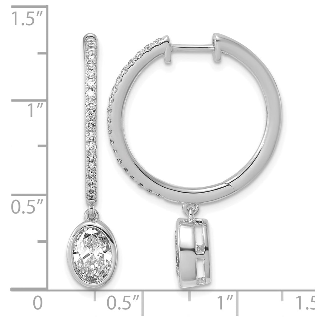 True Origin 14k White Gold 2 3/8 carat Lab Grown Diamond VS+ F+ Complete Oval Bezel-Set Dangle In/Out Hoop Earrings