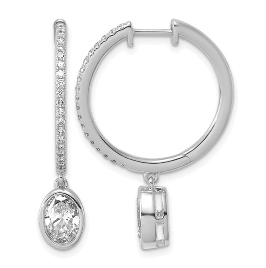 True Origin 14k White Gold 2 3/8 carat Lab Grown Diamond VS+ F+ Complete Oval Bezel-Set Dangle In/Out Hoop Earrings