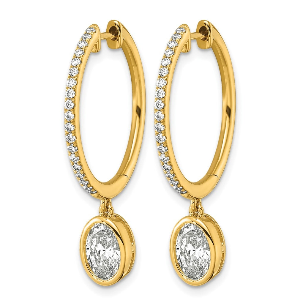 14K Yellow Gold Certified Oval Bezel Dangle Lab Grown Diamond VS+ F+ Hoop Earrings