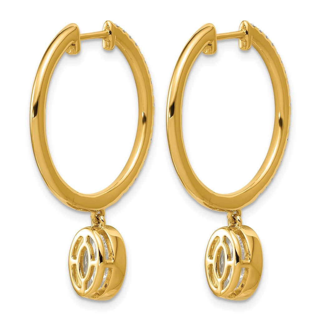 14K Yellow Gold Certified Oval Bezel Dangle Lab Grown Diamond VS+ F+ Hoop Earrings