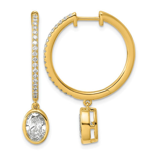 14K Yellow Gold Certified Oval Bezel Dangle Lab Grown Diamond VS+ F+ Hoop Earrings