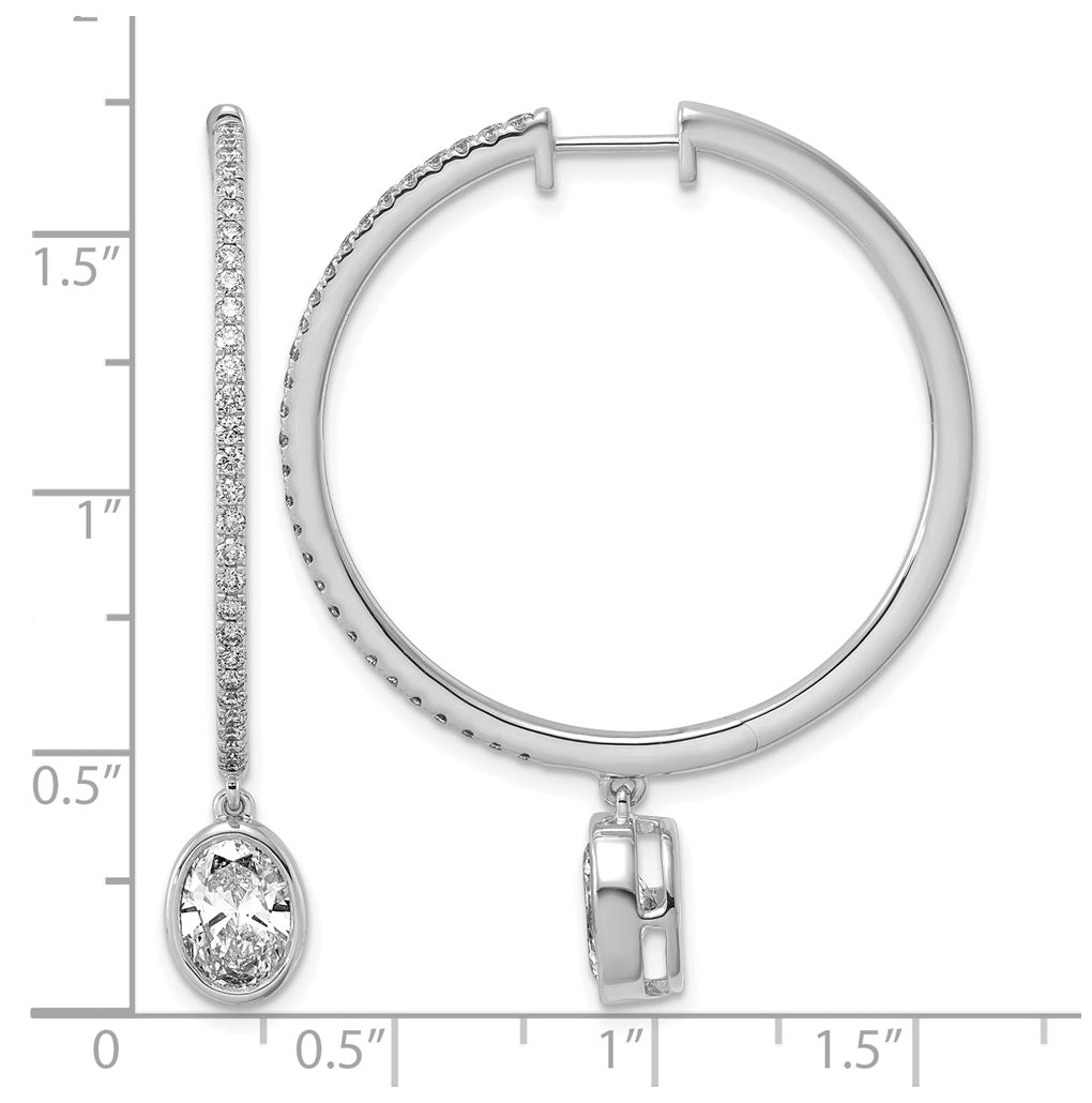 True Origin 14k White Gold 2 5/8 carat Lab Grown Diamond VS+ F+ Complete Oval Bezel-Set Dangle In/Out Hoop Earrings